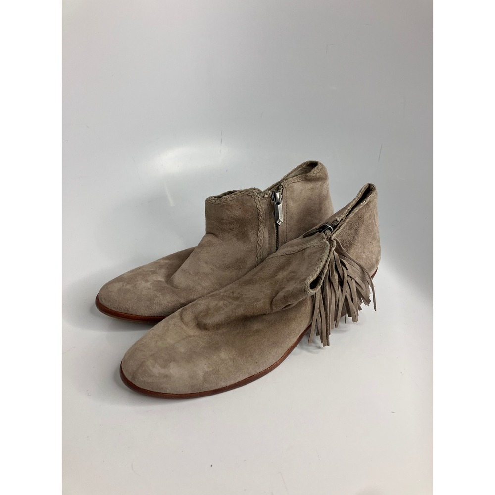 Sam Edelman Paige Booties Womens 6.5 Taupe Good Suede Fringe Western Ankle Boots